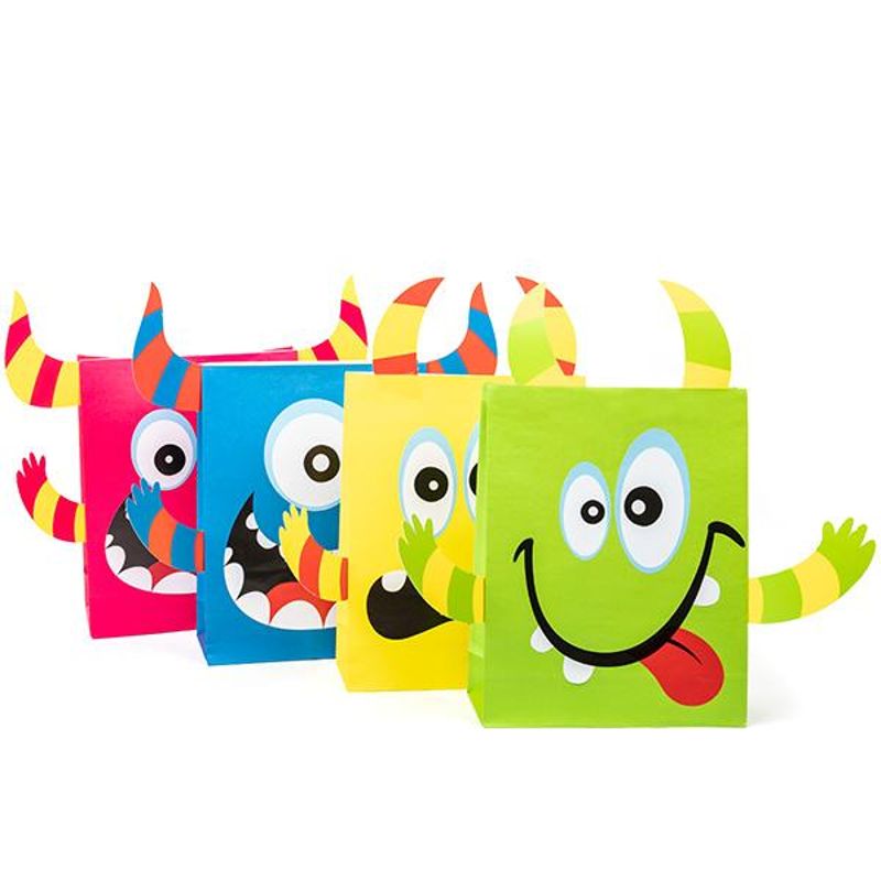Trendhaus Little Monster Monsterstarke Papiertüten zum Basteln für Kindergeburtstage und Party's 4-er Set