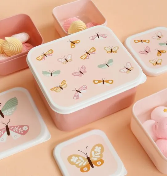 A Little Lovely Company  Brot- und Snackdosen 4er Set Schmetterlinge  