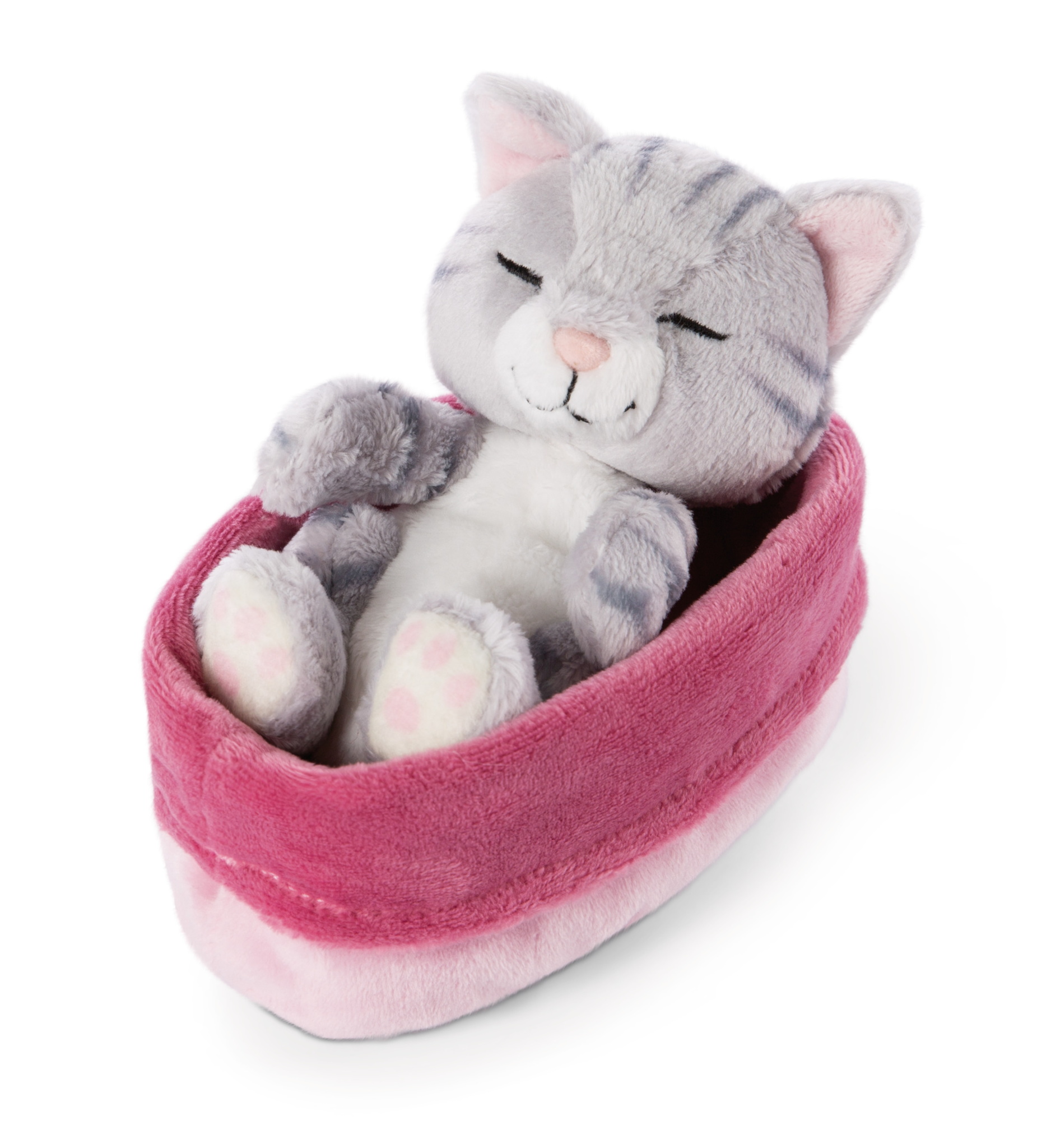 Nici Kuscheltier Kätzchen 12cm schlafend im Körbchen pink