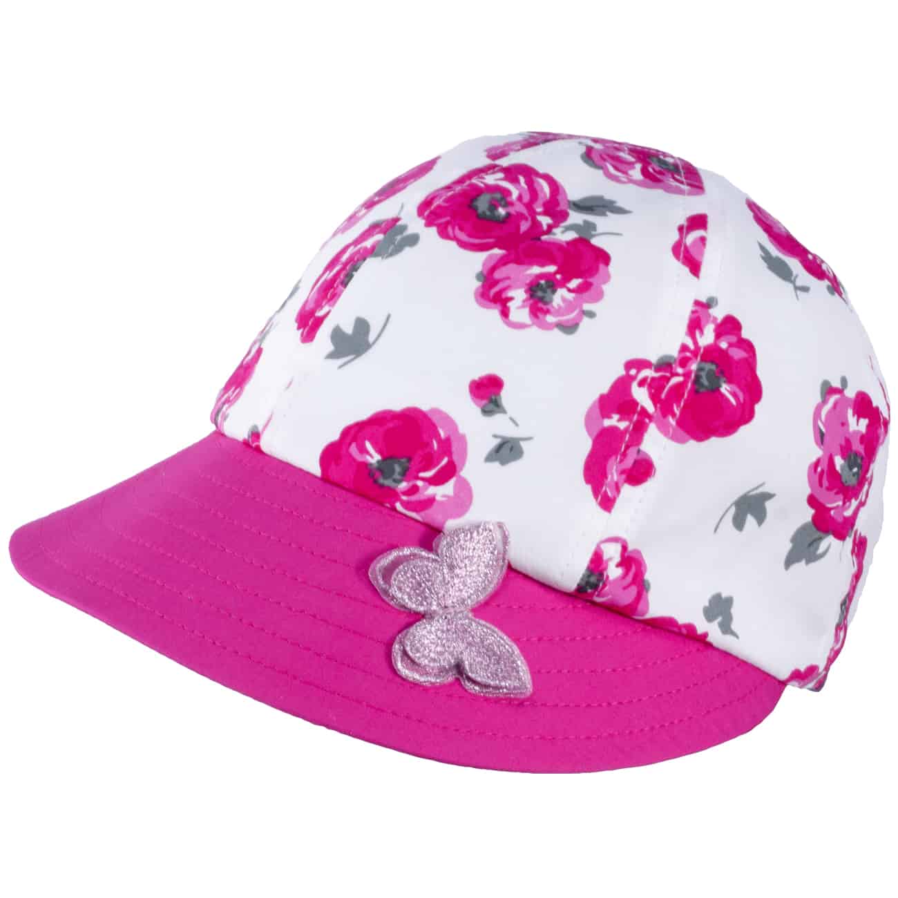 TUTU Kindermütze - Sommermütze - Kappe mit Blumenmuster und Schmetterling Applikation 