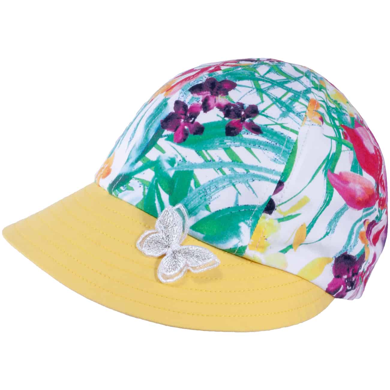 TUTU Kindermütze - Sommermütze - Kappe mit Blumenmuster und Schmetterling Applikation